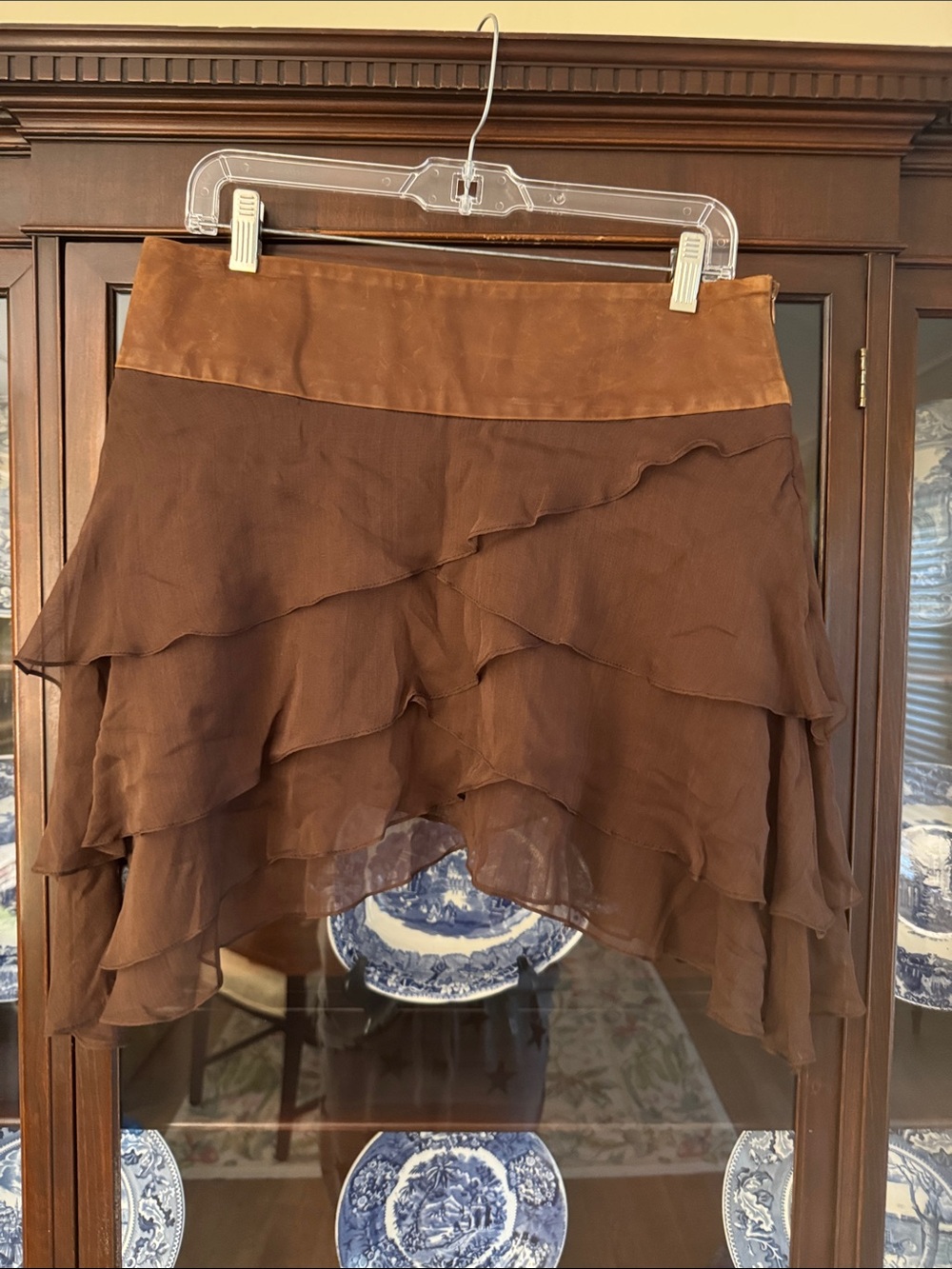 Alice + Olivia Brown Leather and Silk Skirt